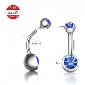 G23 <b>Titanium</b> Navel Stud <b>Black</b> And Blue Zircon Double-Ended Ball Piercing Jewelry For Belly Button - Product Image 2
