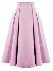 25 New European American Ebay Foreign Trade AliExpress Vintage Empire Button Anti-Wrinkle Polyester <b>Skirt</b> <b>Women's</b> All-match - Product Image 1