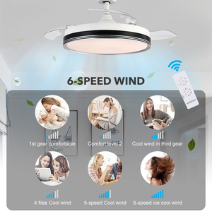 Ventilateur de plafond rétractable BAOSHAN à faible bruit, décoratif, 6 vitesses, 42 pouces, avec lumière LED - Product Image 2