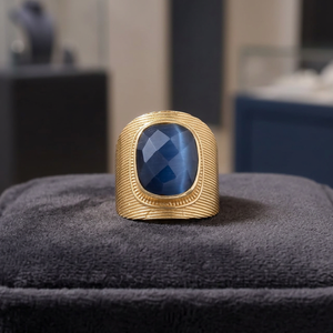Nouvelle Arrivée Bague Unisexe Plaqué Or avec Saphir, Sertissage Bezel, Faite à la Main, Style Ethnique - Product Image 3
