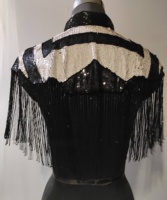 Poncho en maille respirante à franges perlées faites à la main, col mandarin géométrique, manches chauve-souris rétro noir et blanc, style décontracté et simple, fabrication ODM