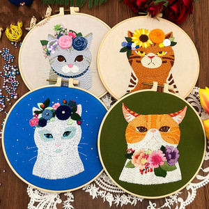 Cartoon Cat Hand Embroidery Diy Material Kit for Beginners Semi-finished Embroidery Starter Kit, Adult Embroidery Material Kit