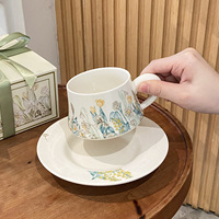 Ensemble tasse à café et assiette motif fleur carillon éolien, tasses en céramique, coffret cadeau, style haut de gamme, souvenir de conférence annuelle d'entreprise