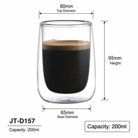 Mug à café en verre borosilicate double paroi résistant à la chaleur, transparent, multi-capacités, avec poignée, réutilisable, option logo personnalisé, vente en gros