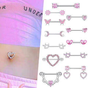 Freya Anillos de Piercing para Pezón, Barra con Colgante de <span class=keywords><strong>Mariposa</strong></span> y Corazón, Joyería de Piercing para Seno, Acero Quirúrgico, Pendientes para Hélice y Tragus - Product Image 1