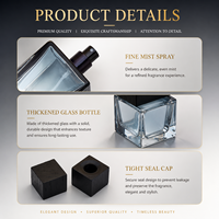 Flacon de parfum carré de luxe OEM 50 ml en verre, flacon pulvérisateur vide pour parfum, bouchon noir, logo personnalisé