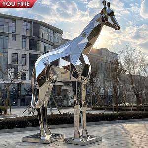 YOUFINE açık bahçe sanat Modern büyük ölçek Metal soyut germe paslanmaz çelik zürafa aile heykel - Product Image 4