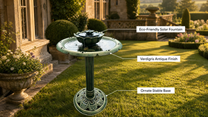 Bain d'oiseaux sur piédestal en bronze antique avec pompe solaire, résistant aux intempéries, en résine, pour décoration <span class=keywords><strong>de</strong></span> <span class=keywords><strong>jardin</strong></span> - Product Image 4