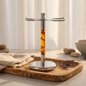 Soporte ajustable de metal Madhav para rasuradora con cuchillas de doble filo y soporte para brocha de afeitar de pelo sintético con mango de metal, de la India - Product Image 5