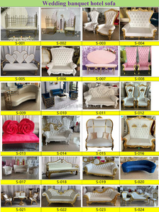 Ensemble de canapés de réception pour mariés en velours beige et acier inoxydable doré moderne, chaises de mariage pour hôtel, canapé pour fête prénuptiale - Product Image 6