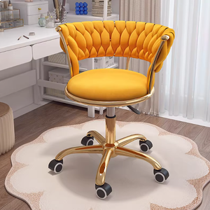 Home Office Desk <b>Chair</b> with Woven Backrest <b>Cushion</b> Armrest Golden Metal Frame Swivel Height Adjustable - Product Image 2