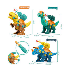 Ensemble de jouets dinosaures en plastique à assembler par visser (3 en 1) : T-Rex, Brachiosaurus, Triceratops, avec lanceur de balles souples et boîte de rangement, certifié sécurité pour enfants - Product Image 2