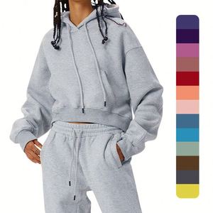 Jersey bordado de alta calidad, ropa de calle de gran tamaño con revestimiento de manga larga, Top corto con Logo, Sudadera con capucha de invierno para mujer - Product Image 1