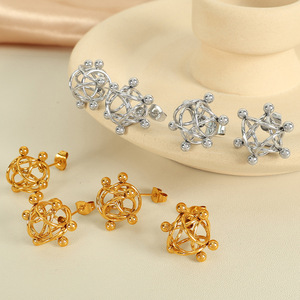 Geometric Molecular Structure <b>Stud</b> Earrings Gold <b>Silver</b> Hollow Sphere Design Women's Jewelry Party Fashion Accessory - Product Image 1
