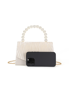 Bell Luxury High Quality Square Satin Evening <b>Clutch</b> Bag Pearl Pleated Design for Women's Elegant <b>Wedding</b> Fashion Handbag - Product Image 2