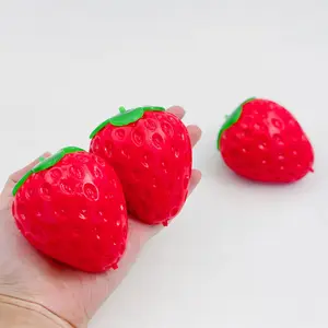 Yiwu Factory Wholesale 100% TPR Rubber Plastic Strawberry-Shaped Squeeze Ball Boys Stress Relieving Squishy Sticky Fidget Toy