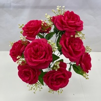 Têtes de bouquet de roses artificielles en soie avec feuilles et gypsophile pour la décoration de la maison, des mariages et des fêtes