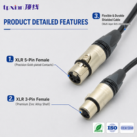 Câble audio XLR personnalisé 3 broches femelle vers 5 broches femelle, câble audio Cannon 3 pôles vers 5 pôles femelle pour signal de microphone