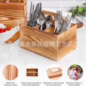 Wooden multi-compartment knife, fork, chopsticks, and spoon storage box, kitchenware chopstick holder, tableware retro storage - Product Image 5