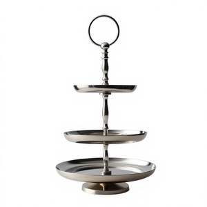 Support à gâteau à trois niveaux en acier inoxydable, plateau de service multi-étages, réutilisable, lavage à la main uniquement - Product Image 1