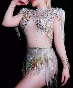 <span class=keywords><strong>Maniche</strong></span> <span class=keywords><strong>lunghe</strong></span> con nappine <span class=keywords><strong>paillettes</strong></span> per donne Sexy Bodysuit Show da ballo - Product Image 3