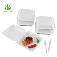 Boîte carrée en bagasse laminée SUMKOKA de 9 pouces, conteneur alimentaire jetable compostable, emballage de repas biodégradable à emporter