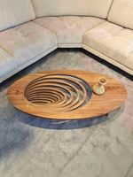 Table basse moderne pour petit appartement, en bois massif original, luxe léger, haut de gamme, forme ovale créative, pour salon et salle à manger