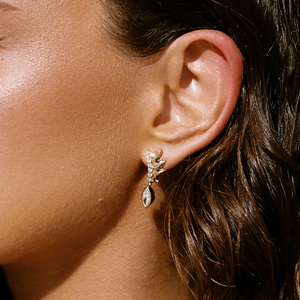 14k Gold Marquise and Round Cut Diamond Drop Earrings Silver Handmade Earrings Luxury Gold Plated Earrings Fashion Earrings - Product Image 3