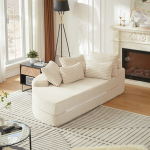 78.5-inch Corduroy Round Oversized Recliner Converts Into Two Recliners 2-In-1 <b>Sofa</b> Bed Set with Neck <b>Pillow</b> Design for Villa - Product Image 2