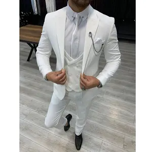 Luxury Wedding Terno Men Suits Groom White Costume Jacket Pants Vest Three Piece Slim Fit Costume Masculinos Blazer