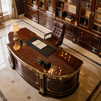 Bureau de direction américain haut de gamme, courbé, en bois massif sculpté et laqué, mobilier de bureau de direction.