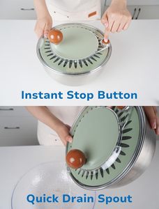 Essoreuse à salade manuelle multifonctionnelle en acier inoxydable à 5 lames, séchage rapide des fruits et légumes, outils de déshydratation de salade avec râpe - Product Image 2