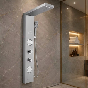 <span class=keywords><strong>Colonne</strong></span> <span class=keywords><strong>de</strong></span> <span class=keywords><strong>douche</strong></span> <span class=keywords><strong>de</strong></span> luxe en acier inoxydable noir brossé avec LED, mitigeur <span class=keywords><strong>de</strong></span> baignoire, douchette à main et panneau <span class=keywords><strong>de</strong></span> <span class=keywords><strong>douche</strong></span> en céramique douce - Product Image 2