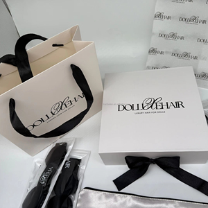 Sang trọng tùy chỉnh cứng nhắc các tông Quà Tặng màu đen hộp giấy cho phần mở rộng tóc và tóc giả gói với Ribbon hộp giấy gợn sóng bao bì - Product Image 1