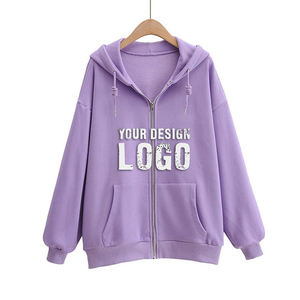 Sudadera con capucha de mujer de alta calidad, gruesa, con forro polar, estilo americano, informal, con hombros caídos, con cremallera, tipo cárdigan, abrigo - Product Image 2