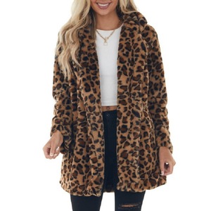 Herbst Winter Leopardenmuster Damen Mode Kunstfell Taschen Loser Pelzmantel Warm - Product Image 5