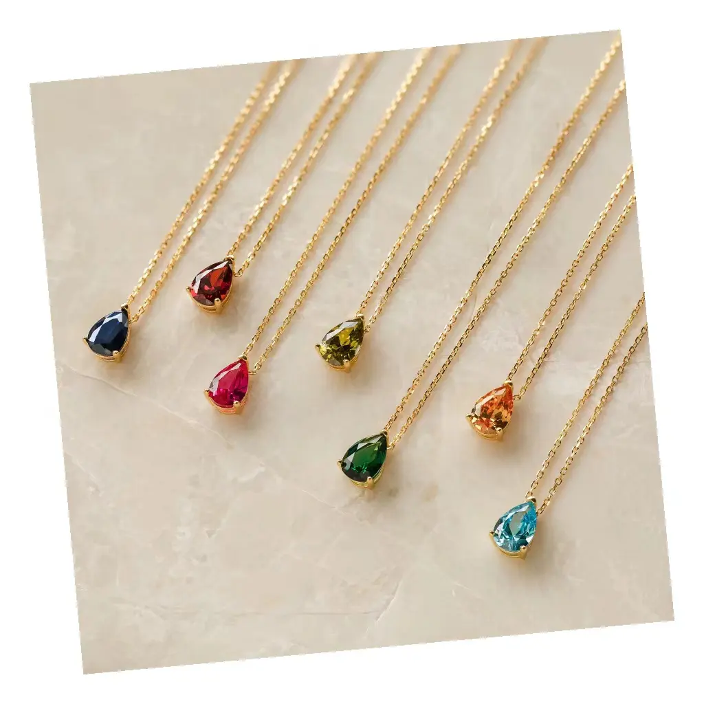 Thép không gỉ thời trang tốt Emerald kim cương mặt dây chuyền nước thả giọt nước tuyên bố Choker Vòng cổ cho phụ nữ đồ trang sức quà tặng