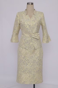 Vêtements de cérémonie grandes tailles en promotion, robe jaune et or, tailleur jupe pour femmes - Product Image 4