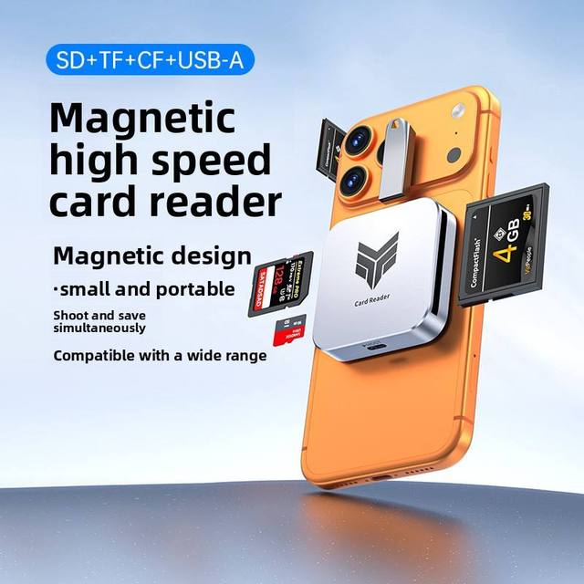 2026 New Private Mold Magnetic-suction CF Card Reader Four-in-one Compatible for USB 2.0 Phones Tablets SD/TF OTG Cards External