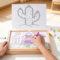 Tableau de dessin LED pour enfants, tableau effaçable à sec en acrylique lumineux avec support en bois, ensemble d'art magique réutilisable, cadeaux d'anniversaire