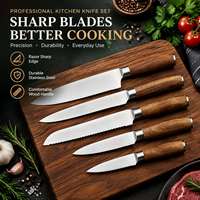 Ensemble de couteaux de cuisine en acier inoxydable Tc 5 pièces, couteaux de chef de 8 pouces, couteau à viande de 8 pouces, couteau à pain de 8 pouces, couteau utilitaire de 5 pouces