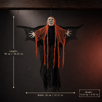 SIPKLR 35,4'' Décoration géante suspendue de squelette fantôme effrayant avec cheveux en filet orange vif pour la décoration de fête d'Halloween en extérieur
