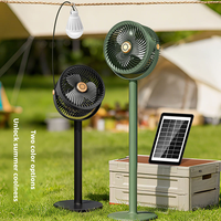 Ventilateur sur pied à énergie solaire, hauteur réglable, 4000 mAh, charge solaire Type-C, lumière LED, batterie de secours, camping-car, extérieur, camping