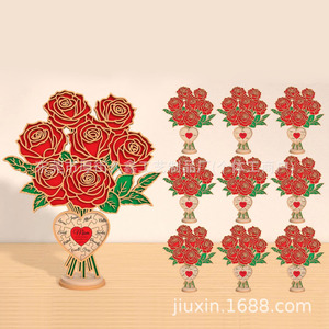 Bouquet <span class=keywords><strong>di</strong></span> Rose in Legno Personalizzato per la Festa della Mamma, San Valentino, Decorazione per Casa <span class=keywords><strong>e</strong></span> Scrivania, Regalo per Coppie - Product Image 4