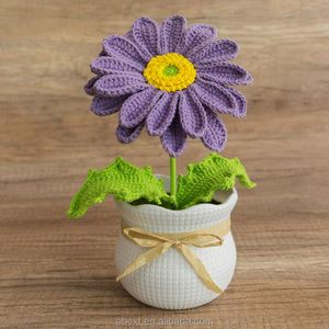 Decoración para Auto, Flor Artificial Tejida a Crochet, Maceta Grande con Girasol de Crochet - Product Image 6