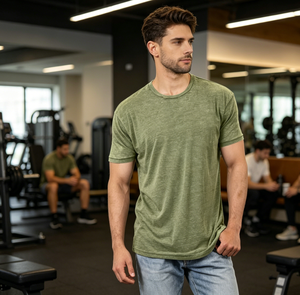 T-shirt décontracté d'été pour hommes européens et américains, couleur unie, col rond, manches courtes, 220g, doux et confortable, multicolores - Product Image 2