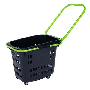 Wholesale 50L 2 Handle Basket Plastic Shopping Basket With Wheels