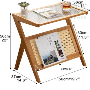 Modern Luxury <b>Bedside</b> Table Desk Bamboo Wooden Bedroom Nightstands with Weaving Book Holder - Product Image 2