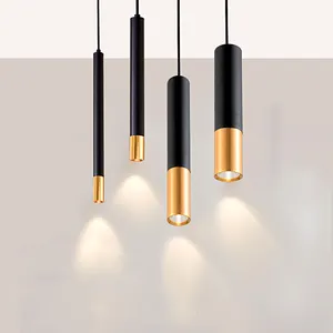 Moderno tubo lungo cilindro nero oro alluminio cucina isola luce lineare pendente a LED