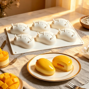 Mango Mousse Cake <b>Silicone</b> Mold 6 Cavity Fruit Shape <b>Baking</b> Tool High Temperature Resistant Commercial Use - Product Image 1